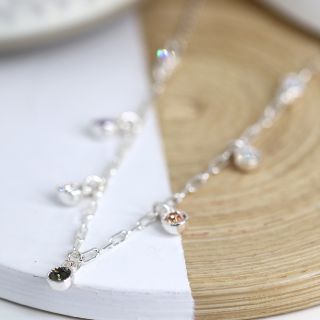 Silver plated fine chain and mixed crystals necklace
