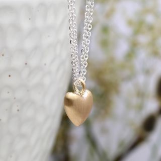 Silver plated double chain necklace with golden heart