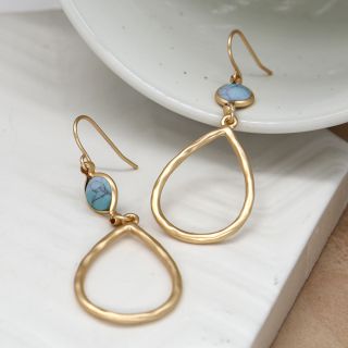 Golden teardrop and turquoise earrings