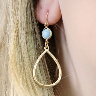 Golden teardrop and turquoise earrings