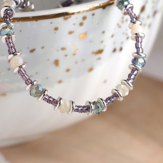 Mauve mix bead bracelet with silver plated spacer beads