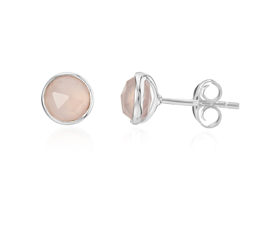 Pink Chalcedony & Sterling Silver Studs