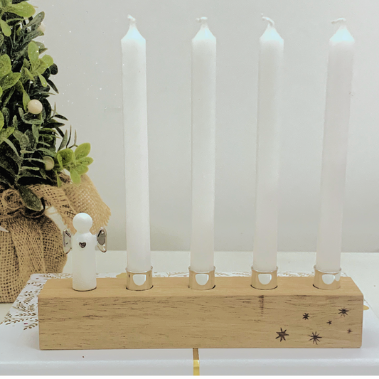 Christmas Angel Candle Holder with Wooden Base