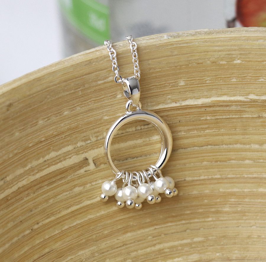 Silver plated hoop and pearls necklace