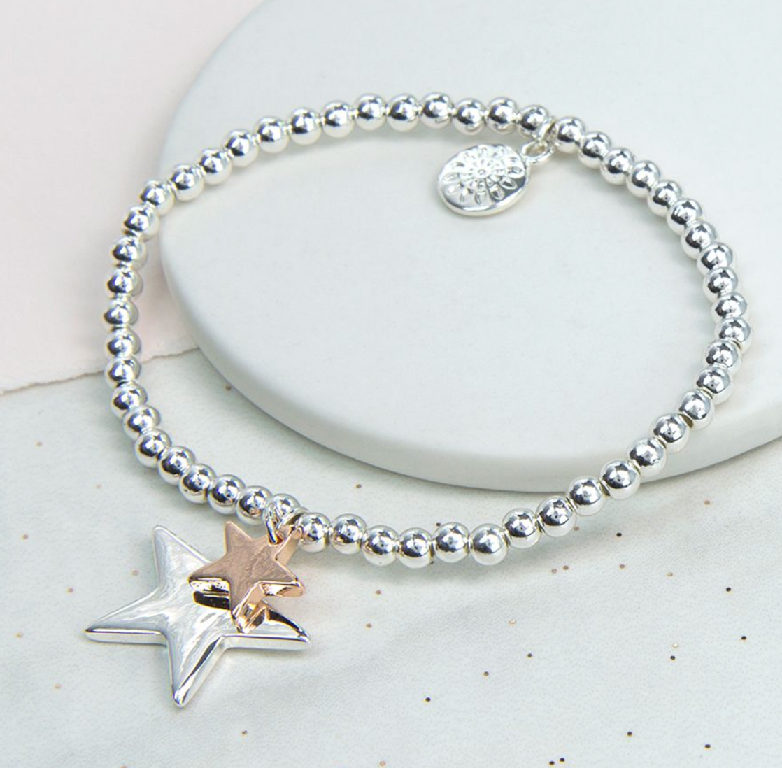 Silver Plated And Rose Gold Double Star Bracelet